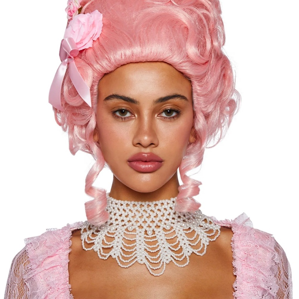 Dolls Kill Elegant Pink Wig with Floral Accents